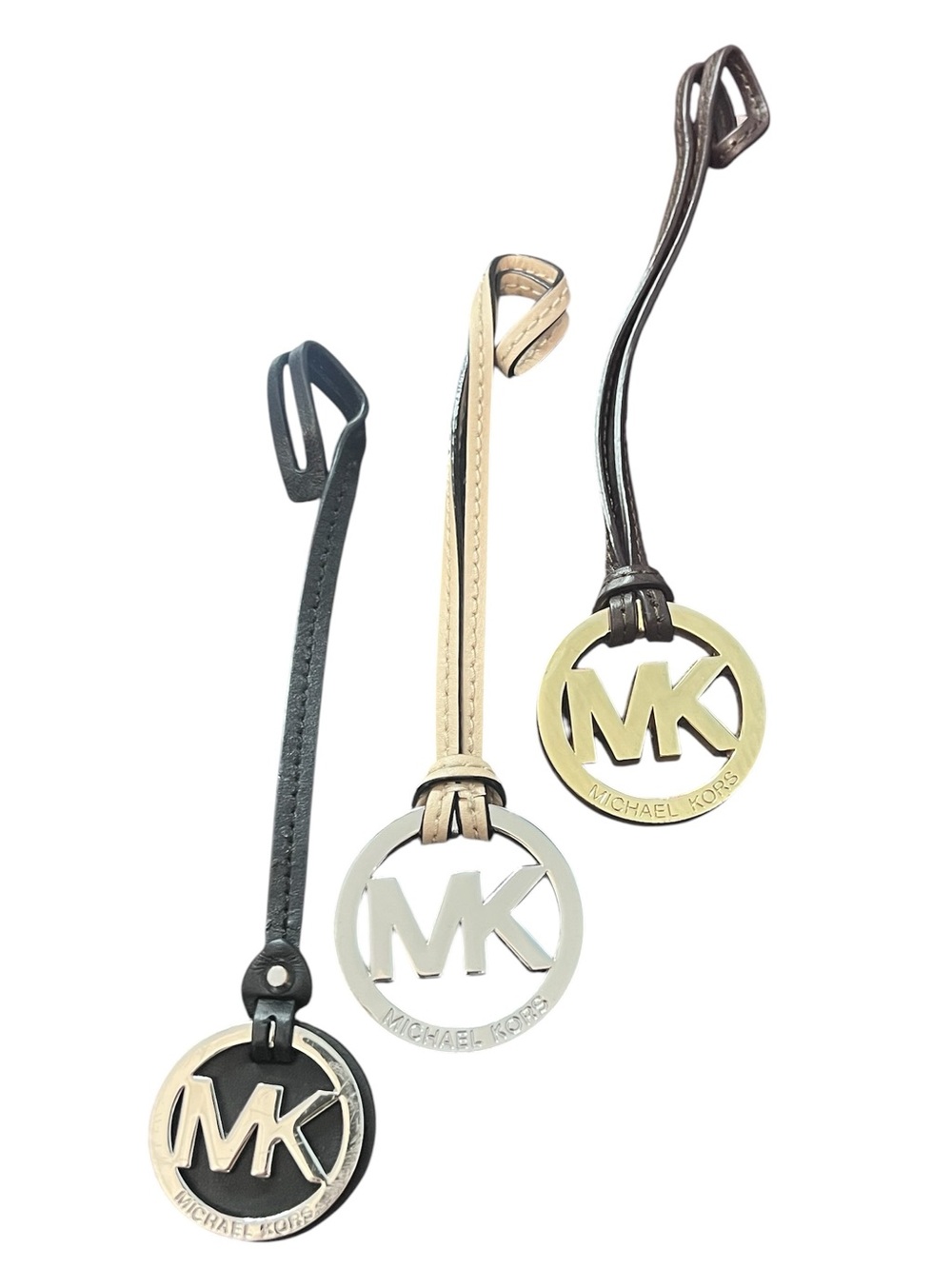Michael Kors - MK Keychain Trio – Black, Dark Brown, Tan/Cream Leather Straps